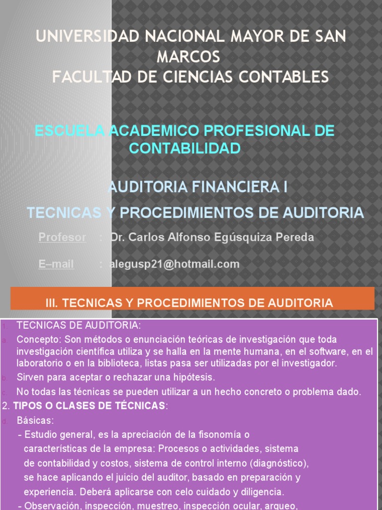 Tecnicas y Procedimientos de Auditoria | PDF | Auditoría financiera ...