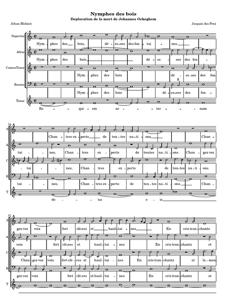 Josquin Nymphes Des Bois Loisirs Musique