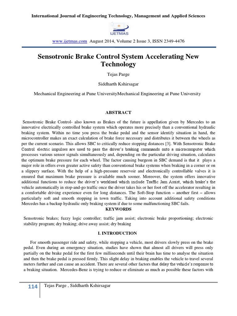Sensotronic Brake Control System Accelerating New Tech PDF