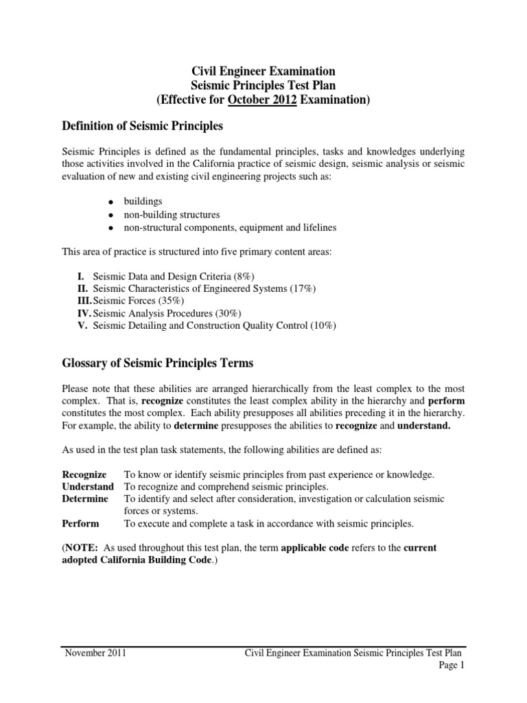 Seismic Principles Test Plan for Engineers | PDF | Seismology | Test ...