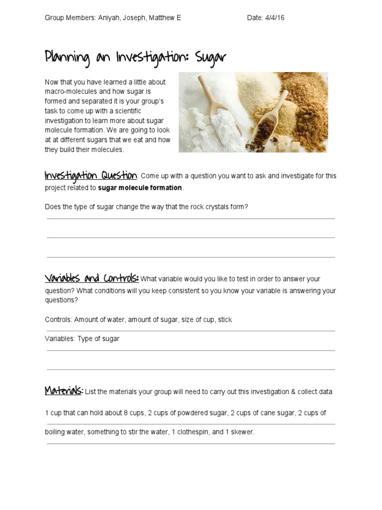 Sugar Molecule Formation Investigation | PDF