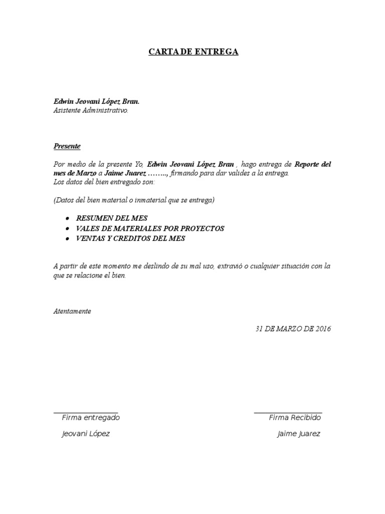 Carta Entrega de Documentos | PDF