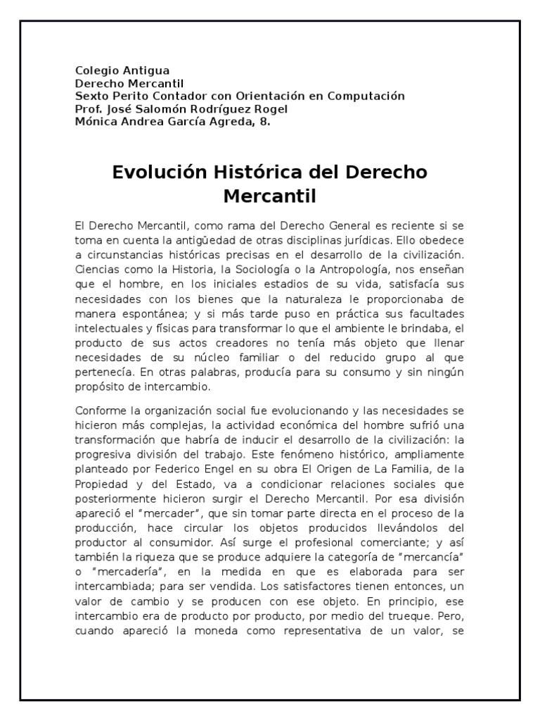 Evolución Historica Del Derecho Mercantil