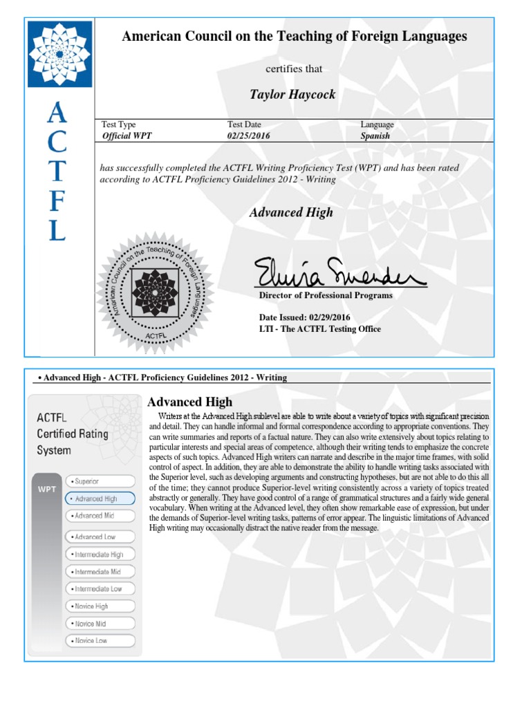 American Council On The Teaching of Foreign Languages: Taylor Haycock ...