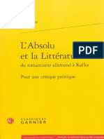 Éric Lecler-LAbsolu Et La Littérature Du Romantisme Allemand À Kafka. Pour Une Critique Politique