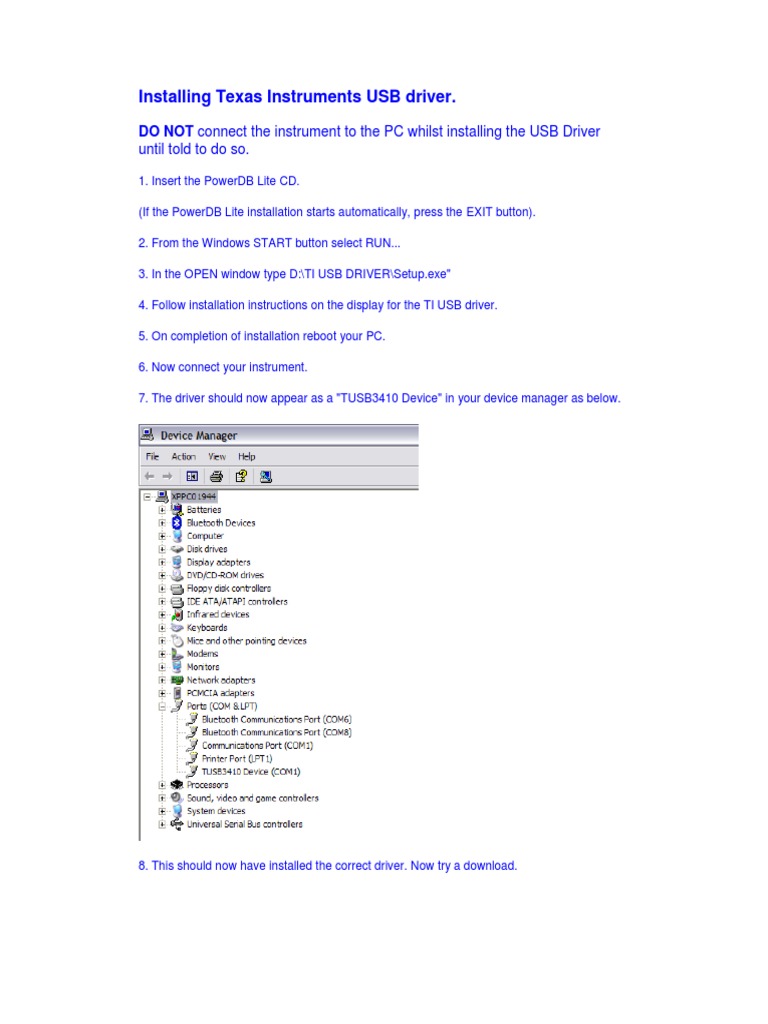 Install Texas Instruments USB Driver Guide | PDF
