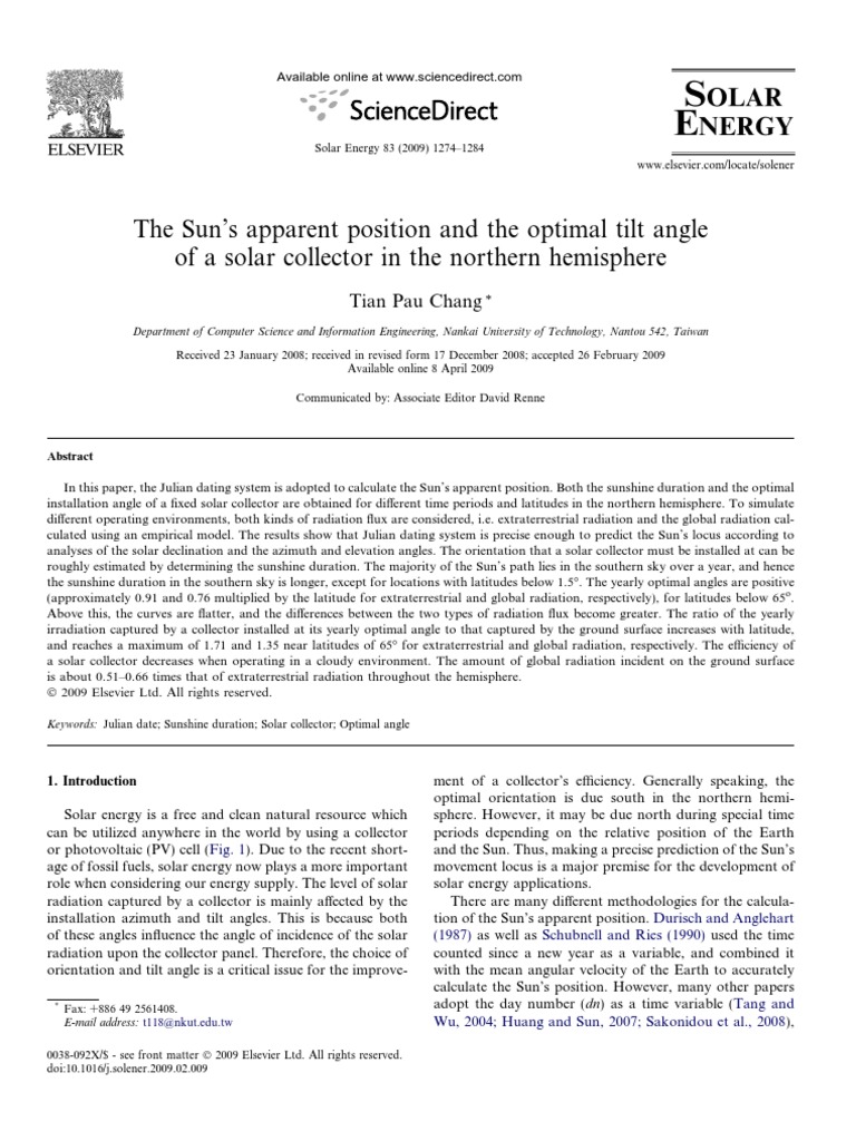 Optimal Solar Collector Tilt Angles | PDF | Sun | Solar Panel