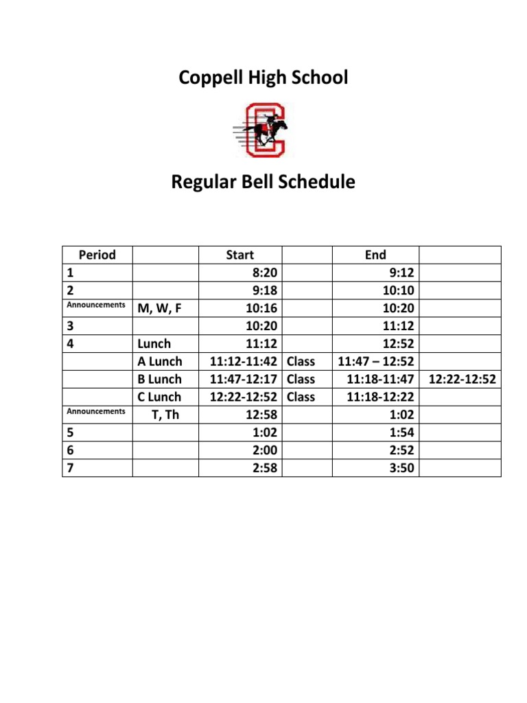 Regular Bell Schedule Chs PDF