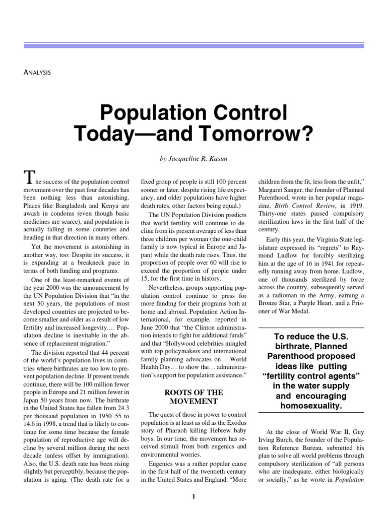 Population Control-Today and Tomorrow - J. Kasun | PDF | Birth Rate ...