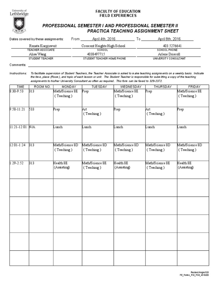 Teaching Assignment Sheet Week4 | PDF | Language Arts & Discipline