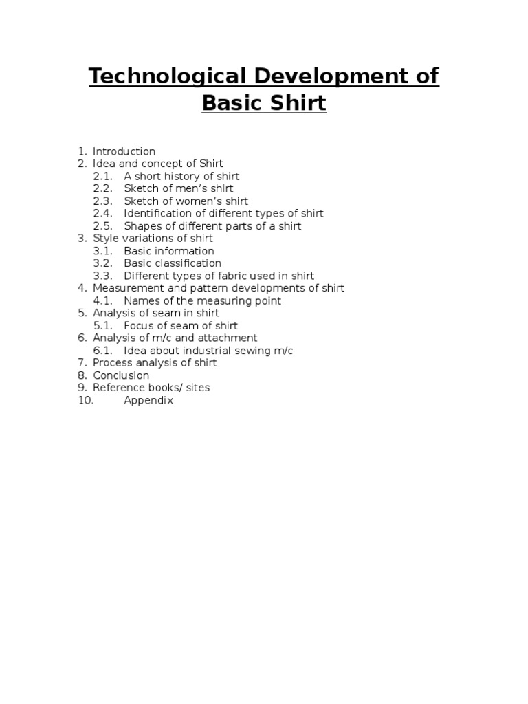 Technological Development of Basic Shirt | PDF