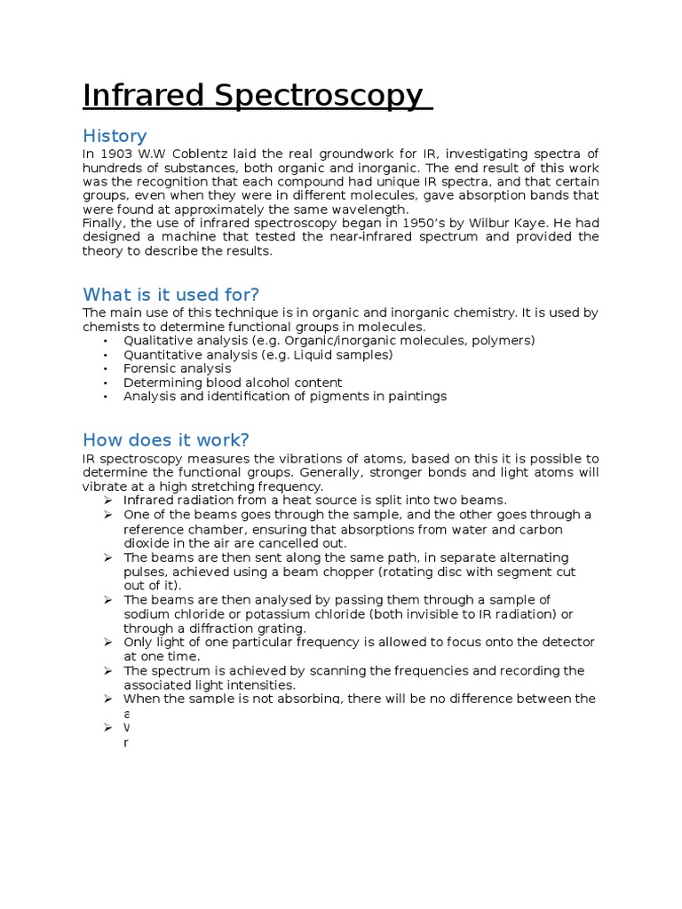 Infrared Spectroscopy Summary PDF Infrared Spectroscopy Spectroscopy