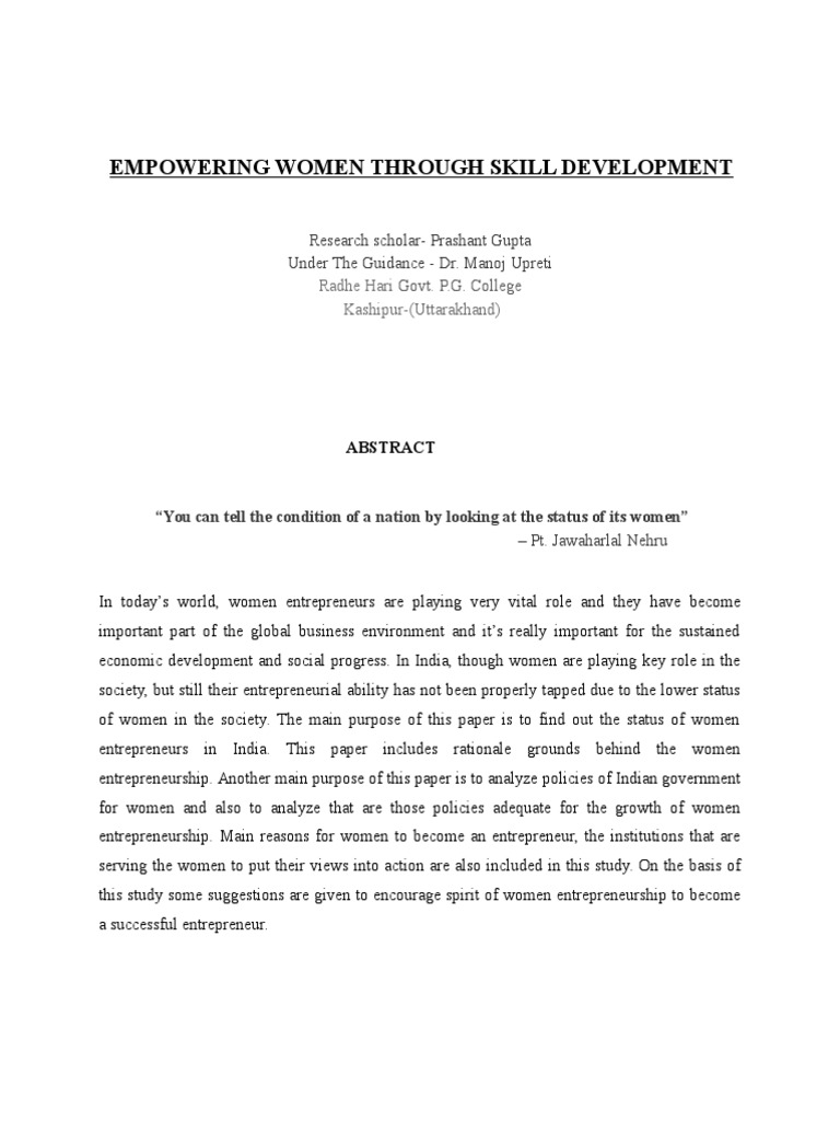 Women Empowerment via Skill Development | PDF | Empowerment ...