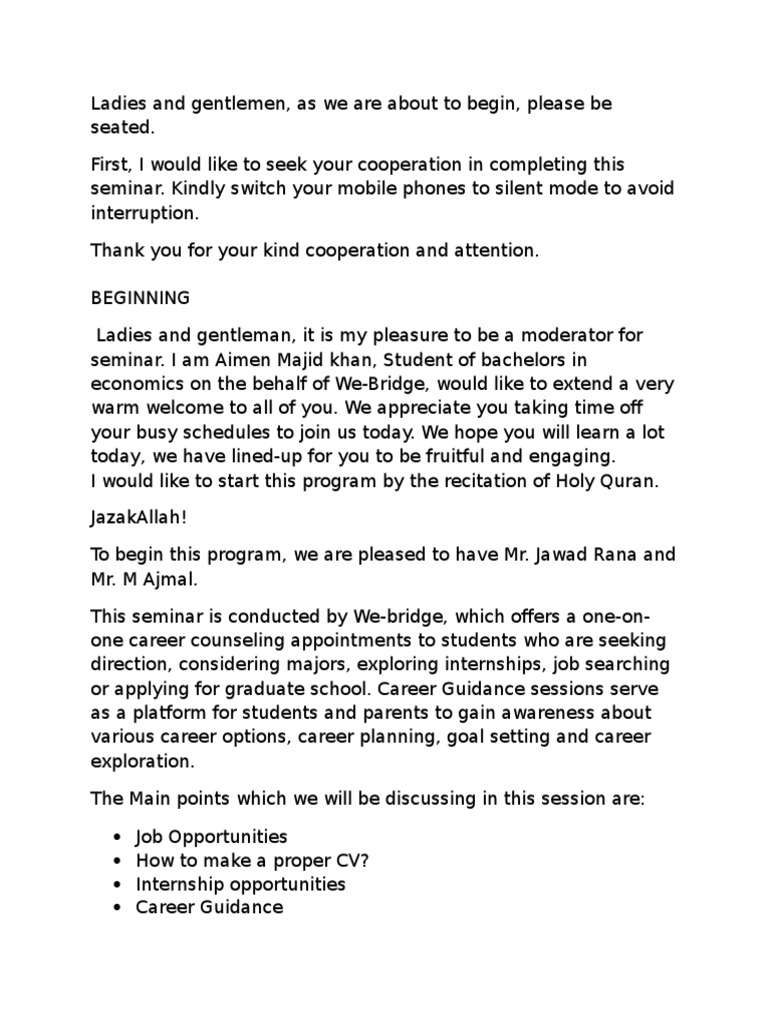 Hosting Script for Seminar Introduction | PDF | Business