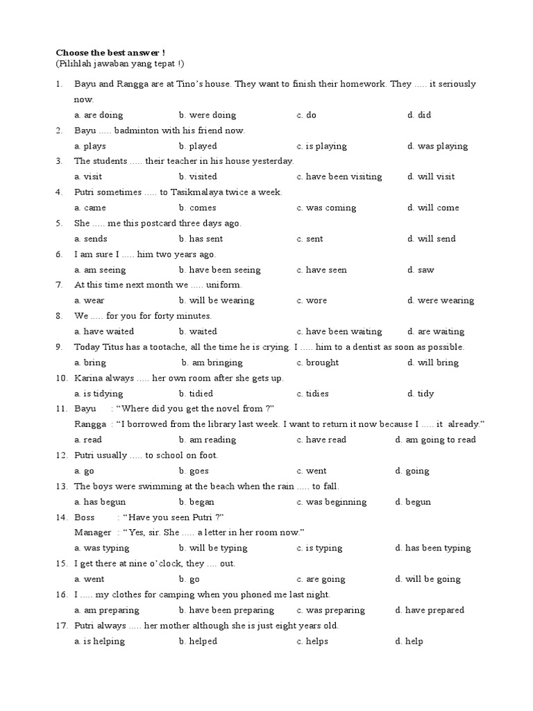 Soal Tenses Bahasa Inggris