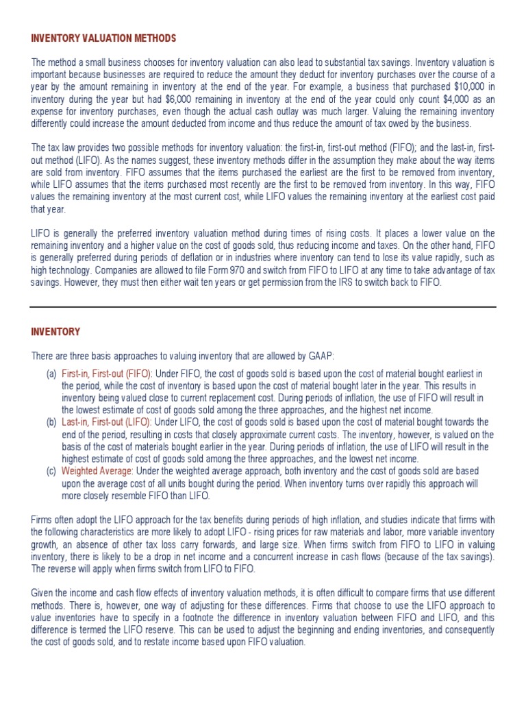 Inventory Valuation Methods Explained | PDF | Cost Of Goods Sold ...