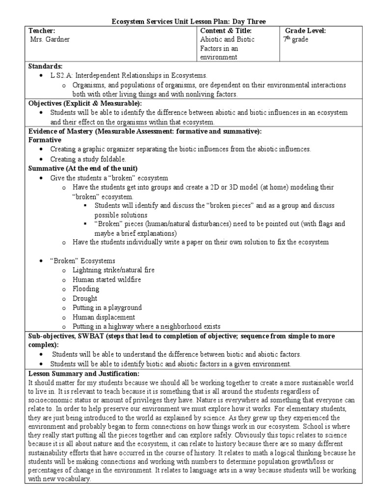 Inquiry Lesson Plan Abiotic and Biotic Factors Ecosystem