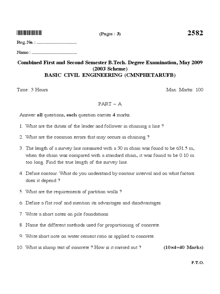 Basic Civil Engineering Exam Questions | PDF | Teaching Methods ...