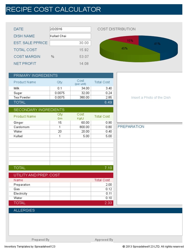 Recipe Cost Calculator | PDF | Ginger | Cuisine
