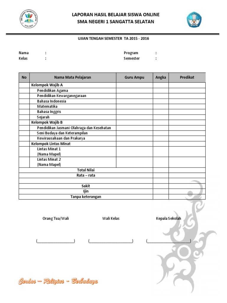 Contoh Raport Online Pdf