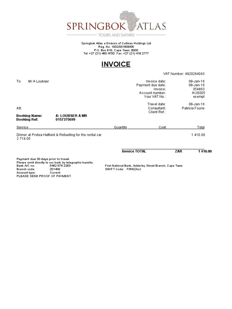 Invoice for Mr. A Loubser | PDF | Business | Law
