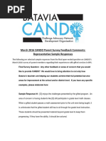March 2016 CANDO Parent Survey Feedback Comments: Representative Sample Responses