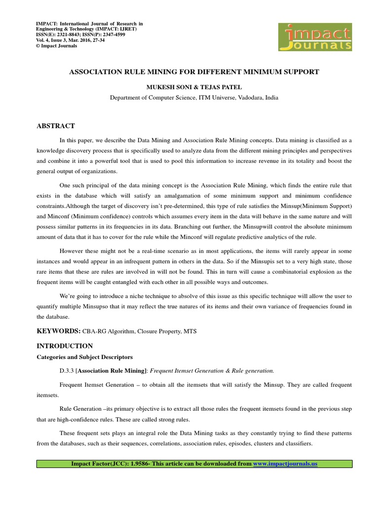 4.Eng-Association Rule Mining For Different Minimum | PDF | Computer ...