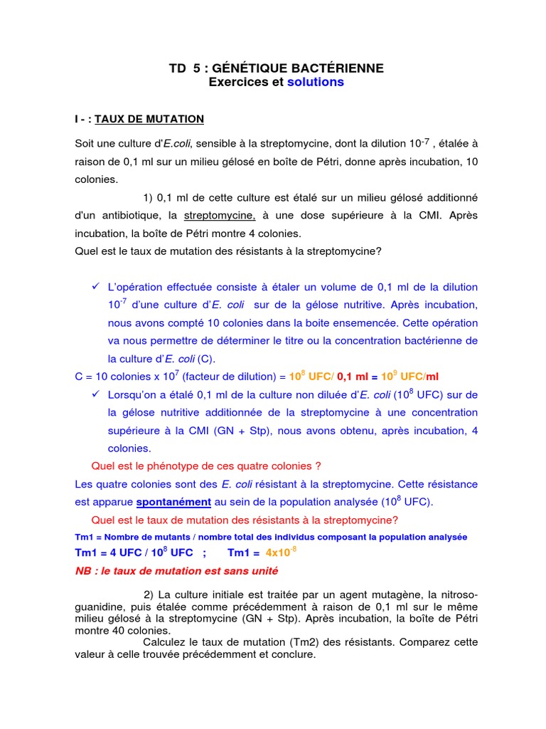 Taux de mutation et mutants auxotrophes | PDF | Mutation | Phénylalanine