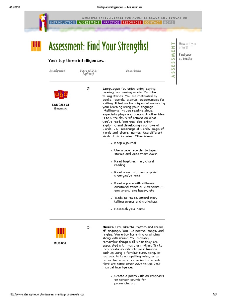 Multiple Intelligences - Assessment | PDF | Intelligence | Poetry