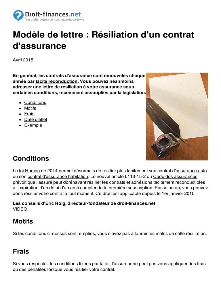 Lettre De Résiliation Assurance Habitation Loi Hamon Pdf Modele de Lettre Resiliation D Un Contrat D Assurance 3049 Nn08uc | PDF |  Assurance | Assurance vie