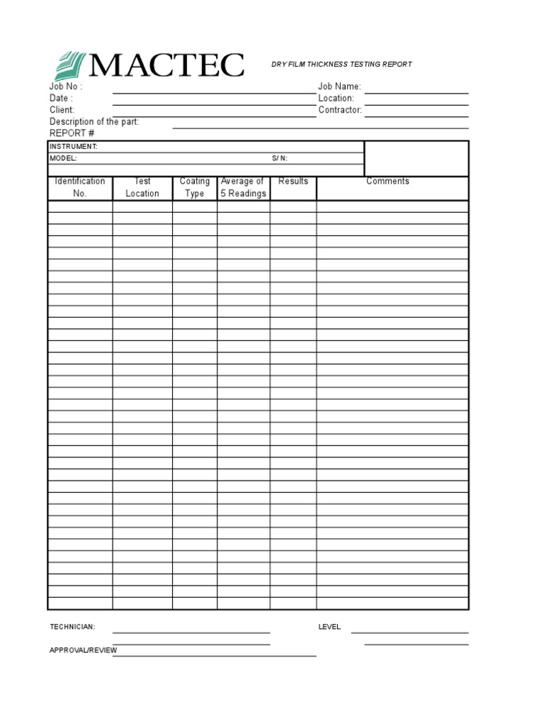 Dry Film Thickness Report PDF