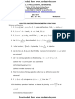 CBSE Class 12 Mathematics Worksheet - Inverse Trigonometric Functions