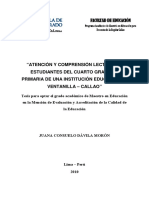 2010 Dávila Atención y Comprensión Lectora en Estudiantes de Cuarto Grado de Primaria de Una Institución Educativa en Ventanilla Callao