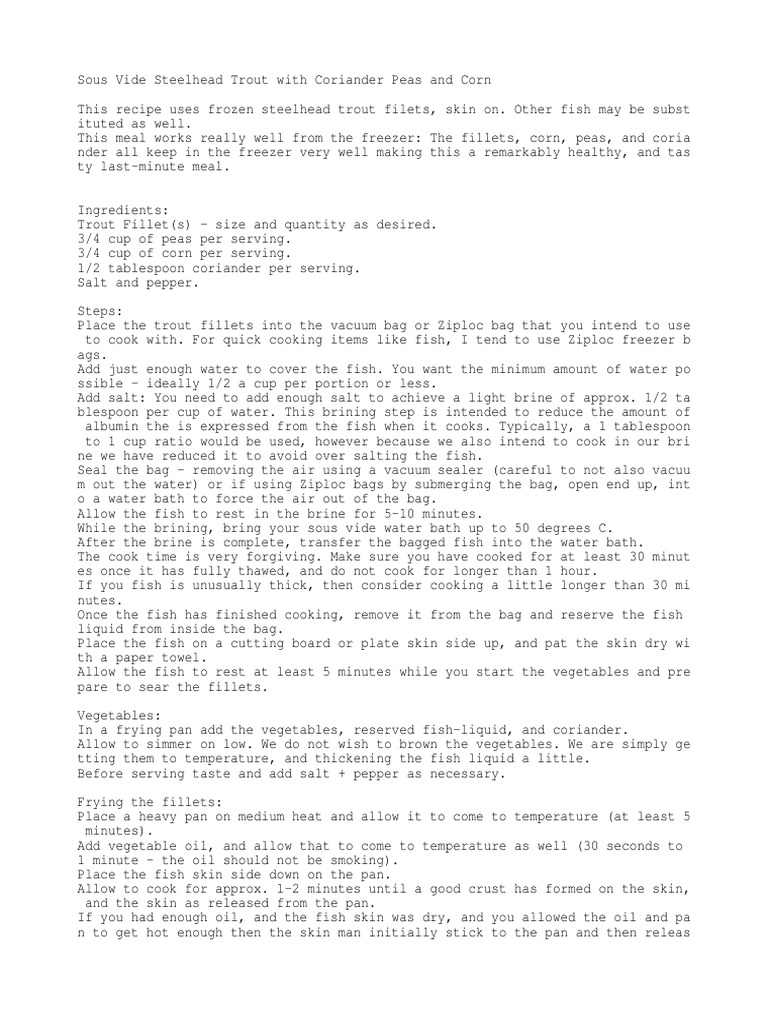 Sous Vide Steelhead Trout With Coriander Peas and Corn Download Free