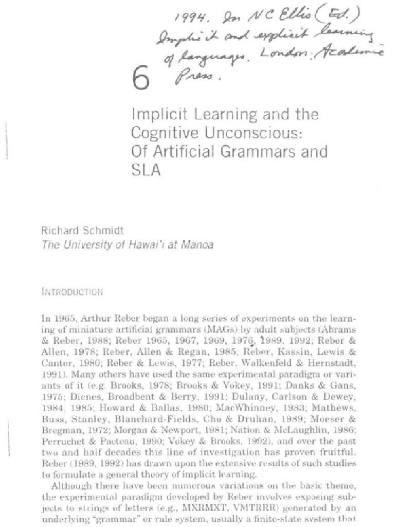 Implicit Learning and The Cognitive Unconscious | PDF | Behavioral ...