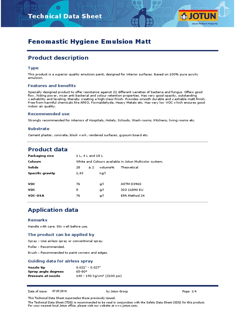 TDS 20880 Fenomastic Hygiene Emulsion Matt Euk GB Paint Materials