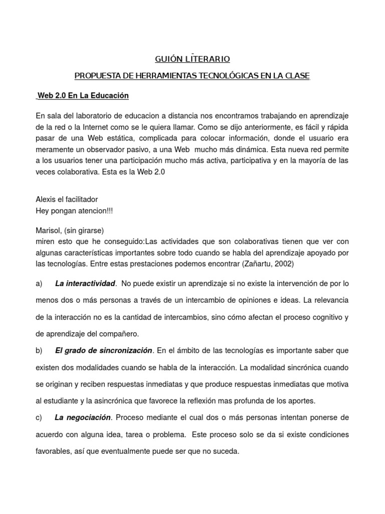 Guion Literario de la Herramientas colaborativa en la web