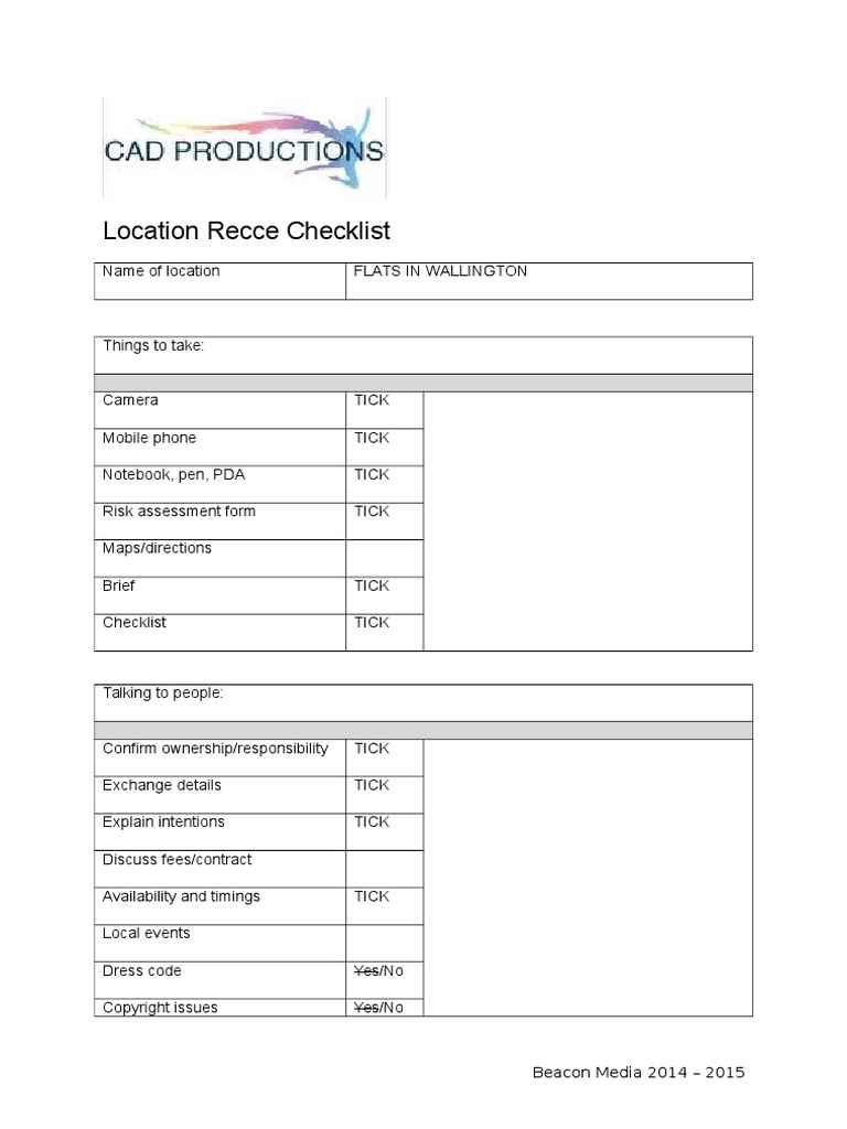 Recce Checklist Sheet | PDF | Computing And Information Technology