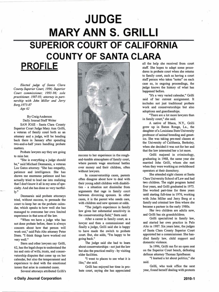 Judge Mary Ann Grilli Profile: Santa Clara County Superior Court Hon. Mary  Ann S. Grilli | PDF | Judiciaries | California Courts Of Appeal