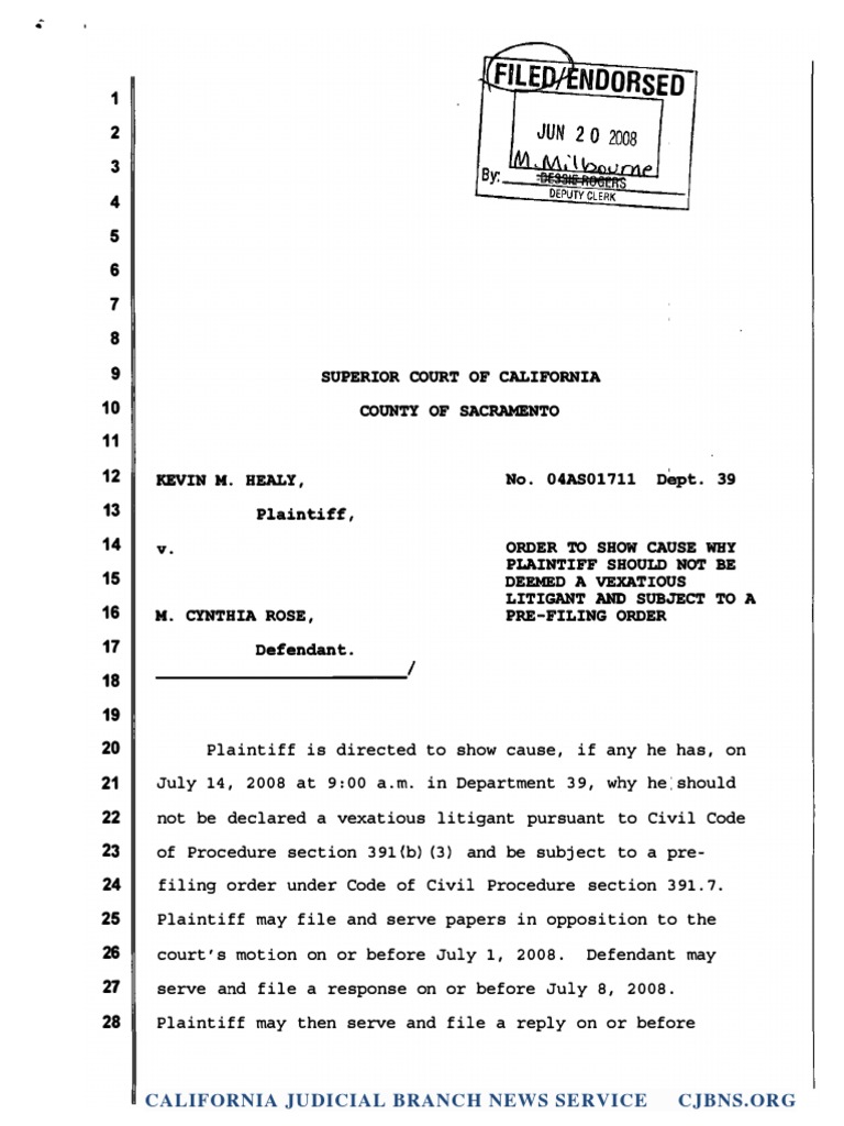 VL Order To Show Cause Sua Sponte: Judge David Abbott - Sacramento ...