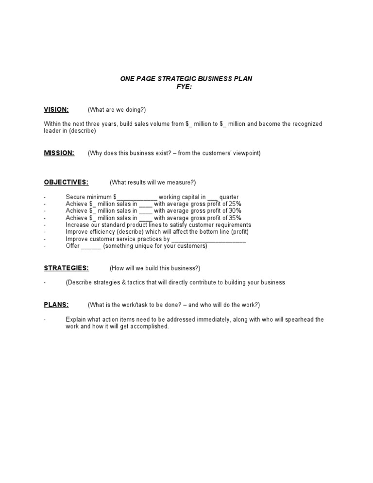 One Page Strategic Plan | PDF | Business
