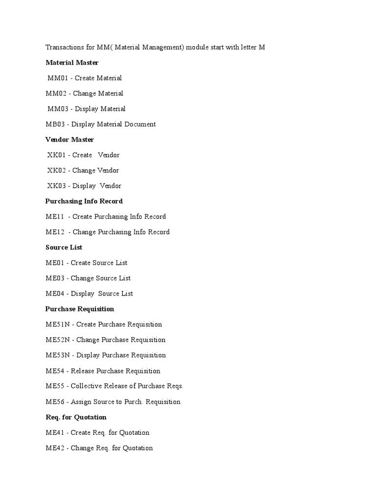 Sap MM Tcodes PDF Inventory Valuation (Finance)