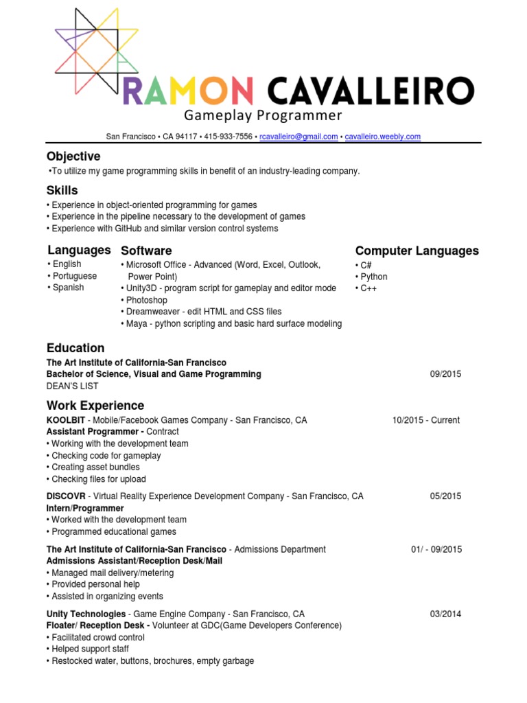 Gameplay Programmer Resume | PDF