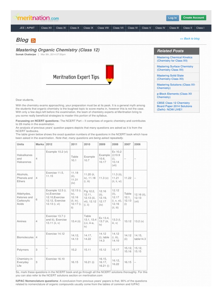 HOW MANY CHAPTERS ARE THERE IN ORGANIC CHEMISTRY CLASS 12 intelligence overview