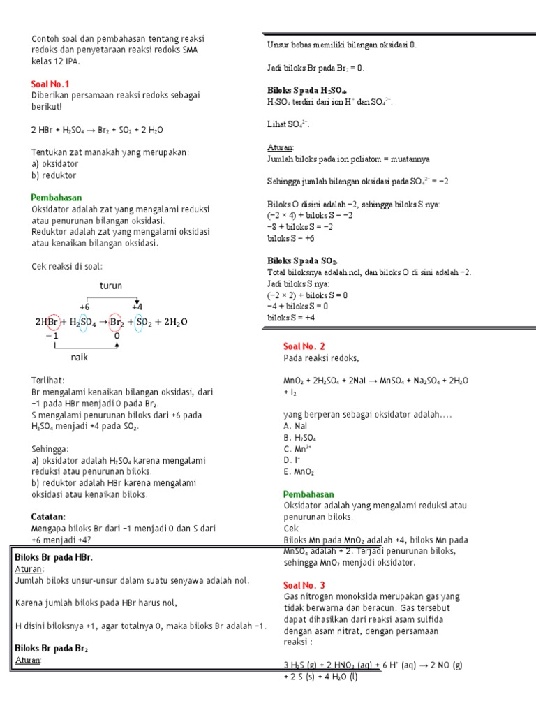 Contoh Soal Dan Pembahasan Tentang Reaksi Redoks Sma Kelas 10 Ipa