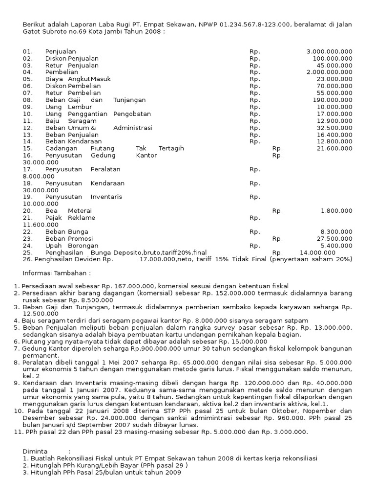 Contoh Soal Pph Final PAJAK PAJAK PENGHASILAN PASAL 22