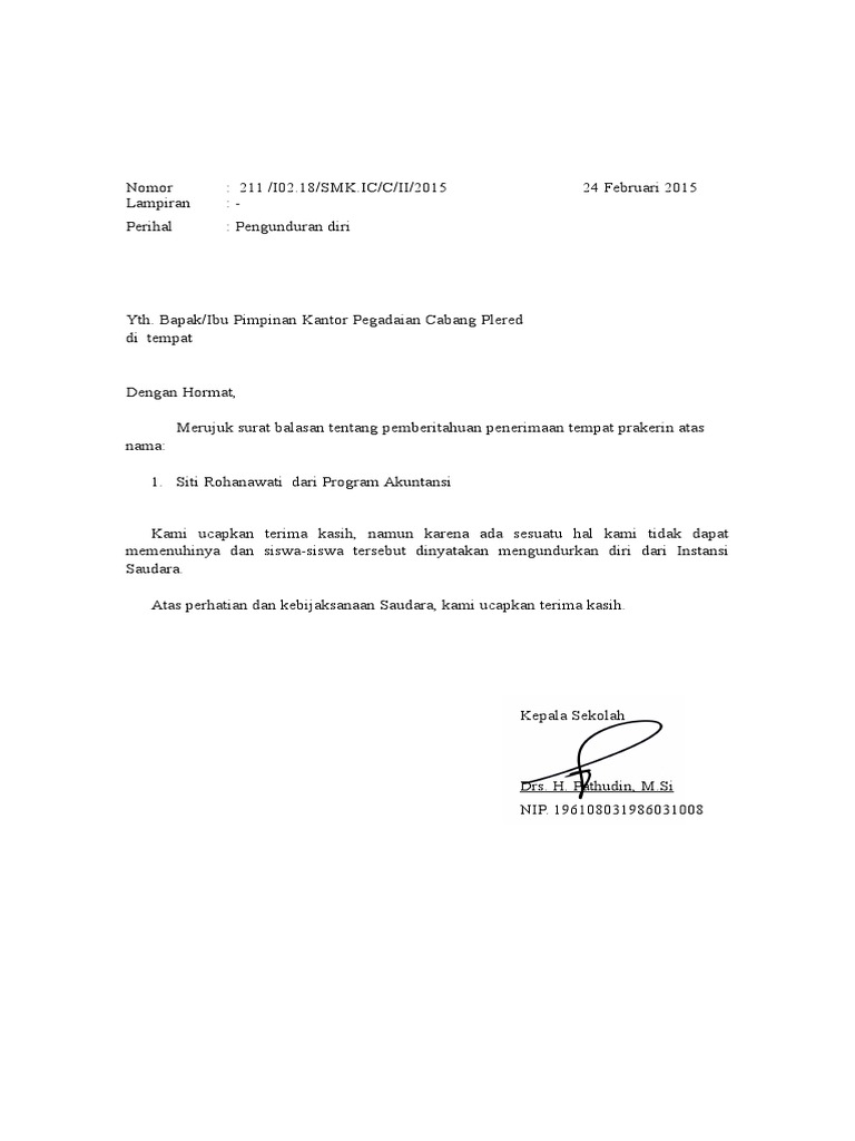 Contoh Surat Magang Kerja Smk Suratsuratxyz