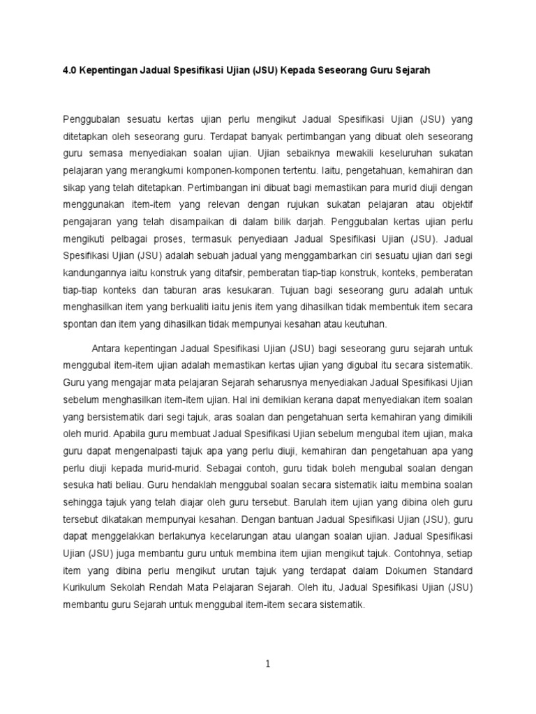 Kepentingan Jadual Spesifikasi Ujian Pdf