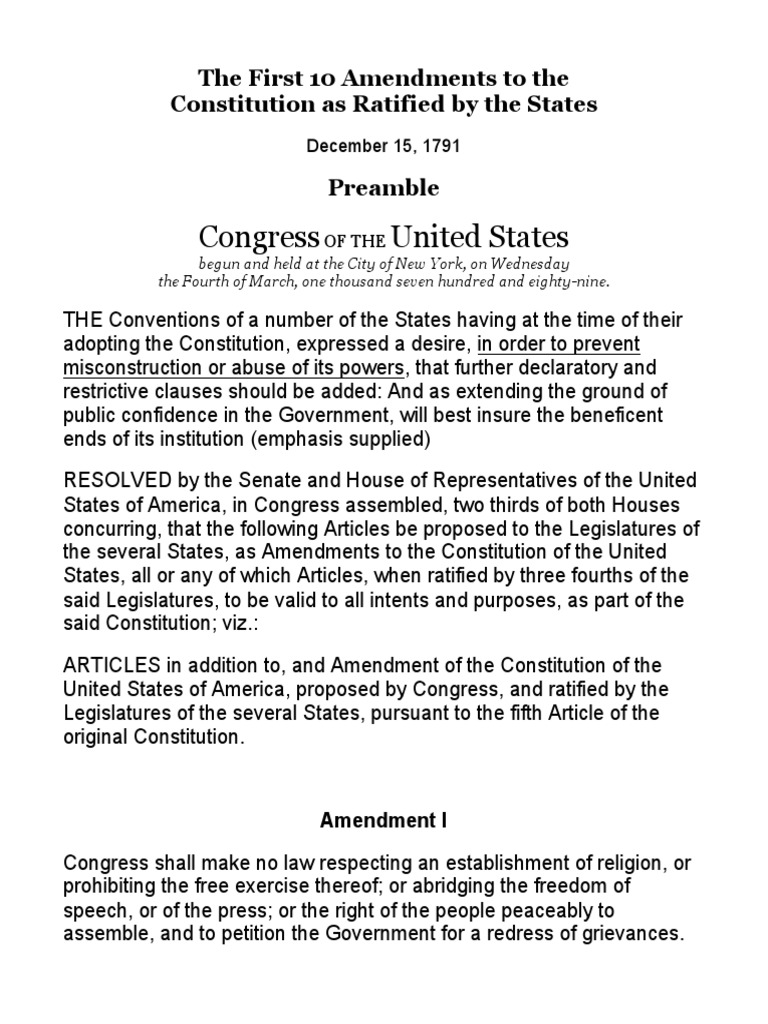 Preamble to the Bill of Rights | PDF | United States Bill Of Rights ...