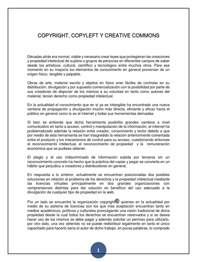 Derechos de Autor: Copyright y Copyleft | PDF | Creative Commons ...
